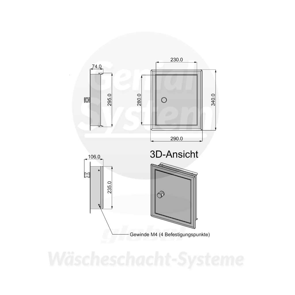 Einwurftüre metall edelstahl gebürstet, doppelwandig, mit Drehknauf und Dichtung