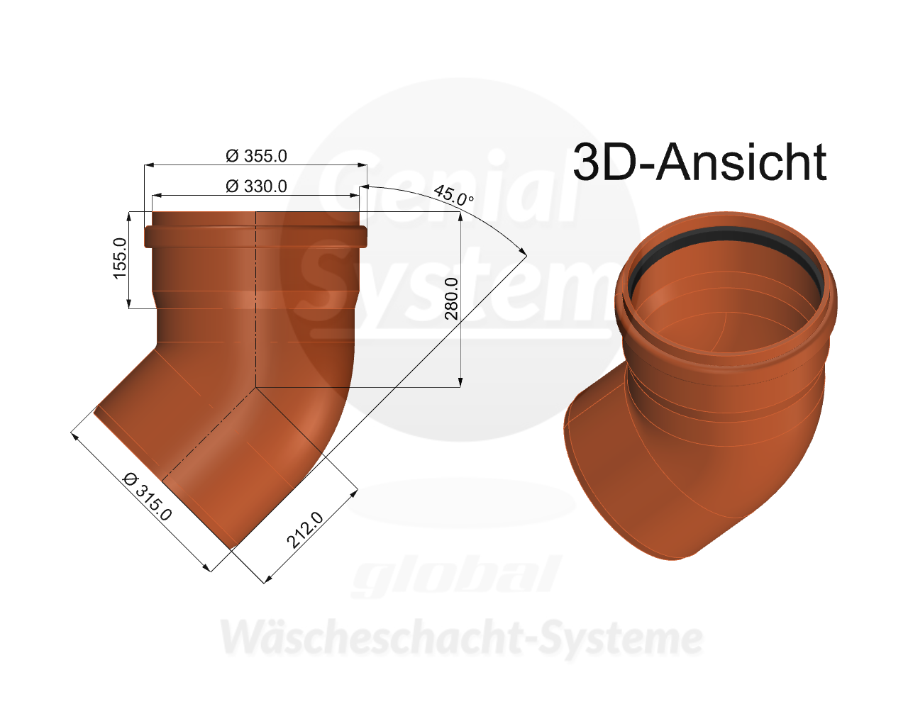 KG-Rohr Bogen 45°